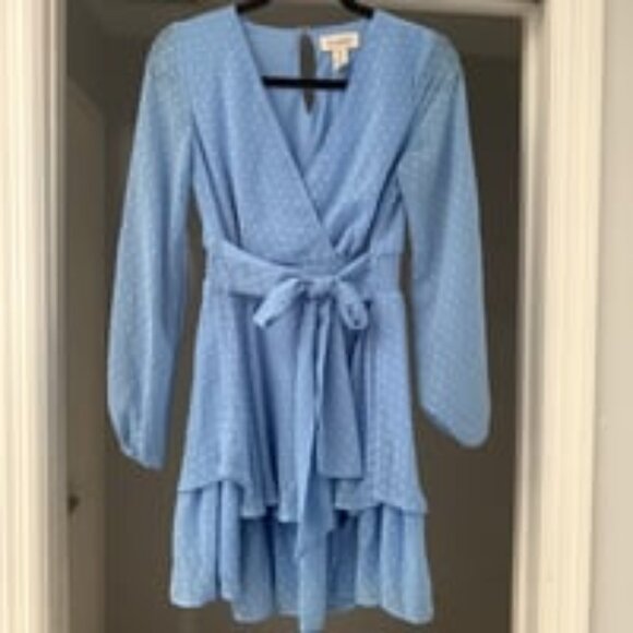 Jessica Simpson Blue Tiered Short Wrap Dress Long - Picture 1 of 6